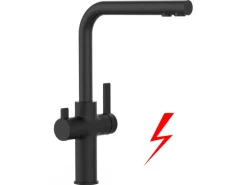 VIZIO NIEDERDRUCK 3 Wege Wasserhahn Küchenarmatur FC mit 360° Schwenkbarem L Auslauf Schwarz Matt