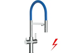 VIZIO NIEDERDRUCK 3 Wege Wasserhahn Küchenarmatur FC mit 360° Schwenkbarem Auslauf Abnehmbare 2 Strahl Handbrause Verchromt   Blau