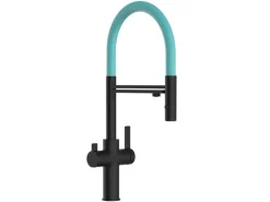 VIZIO NIEDERDRUCK 3 Wege Wasserhahn Küchenarmatur FC mit 360° Schwenkbarem Auslauf Abnehmbare 2 Strahl Handbrause Schwarz Matt   Türkis