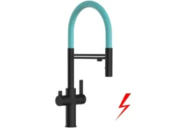 VIZIO NIEDERDRUCK 3 Wege Wasserhahn Küchenarmatur FC mit 360° Schwenkbarem Auslauf Abnehmbare 2 Strahl Handbrause Schwarz Matt   Türkis