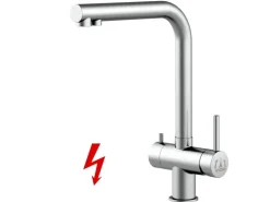 VIZIO NIEDERDRUCK 3 Wege Wasserhahn Küchenarmatur Edelstahl Massiv 360° Schwenkbarem L Auslauf Edelstahl Gebürstet