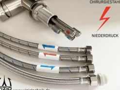 VIZIO NIEDERDRUCK 3 Wege Wasserhahn Küchenarmatur Edelstahl Massiv 360° Schwenkbarem L Auslauf Edelstahl Gebürstet