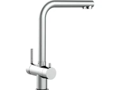 VIZIO NIEDERDRUCK 3 Wege Wasserhahn Küchenarmatur Edelstahl Massiv 360° Schwenkbarem L Auslauf Edelstahl Gebürstet