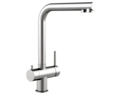 VIZIO NIEDERDRUCK 3 Wege Wasserhahn Küchenarmatur Edelstahl Massiv 360° Schwenkbarem L Auslauf Edelstahl Gebürstet