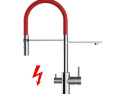 VIZIO NIEDERDRUCK 3 Wege Wasserhahn Küchenarmatur FL mit 360° Schwenkbarem Auslauf Abnehmbare 2 Strahl Handbrause Verchromt   Rot