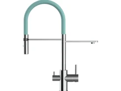 VIZIO NIEDERDRUCK 3 Wege Wasserhahn Küchenarmatur FL mit 360° Schwenkbarem Auslauf Abnehmbare 2 Strahl Handbrause Verchromt   Türkis