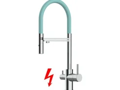 VIZIO NIEDERDRUCK 3 Wege Wasserhahn Küchenarmatur FL mit 360° Schwenkbarem Auslauf Abnehmbare 2 Strahl Handbrause Verchromt   Türkis