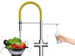 VIZIO NIEDERDRUCK 3 Wege Wasserhahn Küchenarmatur FC mit 360° Schwenkbarem Auslauf Abnehmbare 2 Strahl Handbrause Verchromt   Gelb