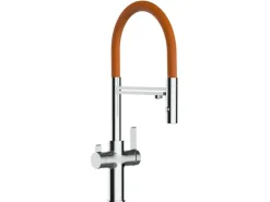 VIZIO NIEDERDRUCK 3 Wege Wasserhahn Küchenarmatur FC mit 360° Schwenkbarem Auslauf Abnehmbare 2 Strahl Handbrause Verchromt   Orange