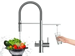 VIZIO NIEDERDRUCK 3 Wege Wasserhahn Küchenarmatur FL mit 360° Schwenkbarem Auslauf Abnehmbare 2 Strahl Handbrause Verchromt