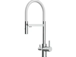 VIZIO NIEDERDRUCK 3 Wege Wasserhahn Küchenarmatur FL mit 360° Schwenkbarem Auslauf Abnehmbare 2 Strahl Handbrause Verchromt   Weiß