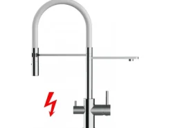 VIZIO NIEDERDRUCK 3 Wege Wasserhahn Küchenarmatur FL mit 360° Schwenkbarem Auslauf Abnehmbare 2 Strahl Handbrause Verchromt   Weiß