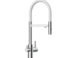 VIZIO NIEDERDRUCK 3 Wege Wasserhahn Küchenarmatur FL mit 360° Schwenkbarem Auslauf Abnehmbare 2 Strahl Handbrause Verchromt   Weiß