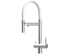 VIZIO NIEDERDRUCK 3 Wege Wasserhahn Küchenarmatur Edelstahl Massiv mit 360° Schwenkbarem Auslauf Abnehmbare 2 Strahl Handbrause Gebürstet   Weiß