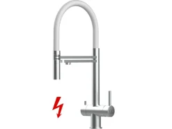 VIZIO NIEDERDRUCK 3 Wege Wasserhahn Küchenarmatur Edelstahl Massiv mit 360° Schwenkbarem Auslauf Abnehmbare 2 Strahl Handbrause Gebürstet   Weiß