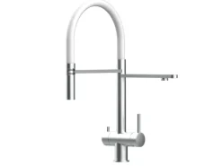 VIZIO NIEDERDRUCK 3 Wege Wasserhahn Küchenarmatur Edelstahl Massiv mit 360° Schwenkbarem Auslauf Abnehmbare 2 Strahl Handbrause Gebürstet   Weiß