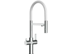 VIZIO NIEDERDRUCK 3 Wege Wasserhahn Küchenarmatur FC mit 360° Schwenkbarem Auslauf Abnehmbare 2 Strahl Handbrause Verchromt   Weiß