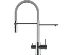 VIZIO NIEDERDRUCK 3 Wege Wasserhahn Küchenarmatur FL mit 360° Schwenkbarem Auslauf Abnehmbare 2 Strahl Handbrause Verchromt   Grau