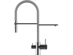 VIZIO NIEDERDRUCK 3 Wege Wasserhahn Küchenarmatur FL mit 360° Schwenkbarem Auslauf Abnehmbare 2 Strahl Handbrause Verchromt   Grau