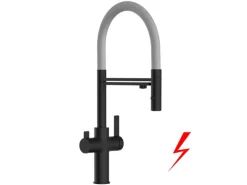 VIZIO NIEDERDRUCK 3 Wege Wasserhahn Küchenarmatur FC mit 360° Schwenkbarem Auslauf Abnehmbare 2 Strahl Handbrause Schwarz Matt   Grau