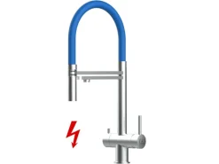 VIZIO NIEDERDRUCK 3 Wege Wasserhahn Küchenarmatur Edelstahl Massiv mit 360° Schwenkbarem Auslauf Abnehmbare 2 Strahl Handbrause Gebürstet   Blau