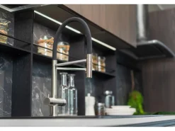 VIZIO NIEDERDRUCK 3 Wege Wasserhahn Küchenarmatur Edelstahl Massiv mit 360° Schwenkbarem Auslauf Abnehmbare 2 Strahl Handbrause Gebürstet   Orange