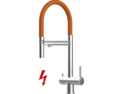 VIZIO NIEDERDRUCK 3 Wege Wasserhahn Küchenarmatur Edelstahl Massiv mit 360° Schwenkbarem Auslauf Abnehmbare 2 Strahl Handbrause Gebürstet   Orange