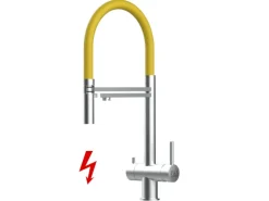 VIZIO NIEDERDRUCK 3 Wege Wasserhahn Küchenarmatur Edelstahl Massiv mit 360° Schwenkbarem Auslauf Abnehmbare 2 Strahl Handbrause Gebürstet   Gelb