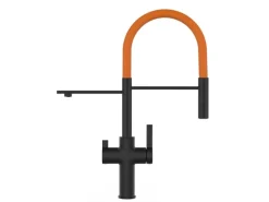 VIZIO NIEDERDRUCK 3 Wege Wasserhahn Küchenarmatur FC mit 360° Schwenkbarem Auslauf Abnehmbare 2 Strahl Handbrause Schwarz Matt   Orange