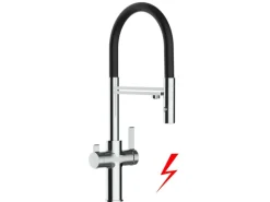 VIZIO NIEDERDRUCK 3 Wege Wasserhahn Küchenarmatur FC mit 360° Schwenkbarem Auslauf Abnehmbare 2 Strahl Handbrause Verchromt   Schwarz