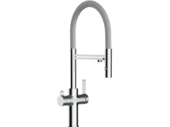 VIZIO NIEDERDRUCK 3 Wege Wasserhahn Küchenarmatur FC mit 360° Schwenkbarem Auslauf Abnehmbare 2 Strahl Handbrause Verchromt   Grau