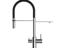 VIZIO NIEDERDRUCK 3 Wege Wasserhahn Küchenarmatur FL mit 360° Schwenkbarem Auslauf Abnehmbare 2 Strahl Handbrause Verchromt   Schwarz