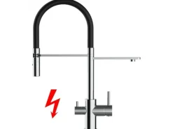 VIZIO NIEDERDRUCK 3 Wege Wasserhahn Küchenarmatur FL mit 360° Schwenkbarem Auslauf Abnehmbare 2 Strahl Handbrause Verchromt   Schwarz