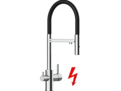 VIZIO NIEDERDRUCK 3 Wege Wasserhahn Küchenarmatur FL mit 360° Schwenkbarem Auslauf Abnehmbare 2 Strahl Handbrause Verchromt   Schwarz