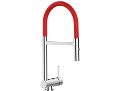 VIZIO NIEDERDRUCK Wasserhahn Vorfenster Küchenarmatur Umklappbar 6 CM mit 360° Schwenkbarem Auslauf Abnehmbare 2 Strahl Handbrause Verchromt   Rot