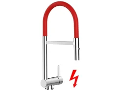 VIZIO NIEDERDRUCK Wasserhahn Vorfenster Küchenarmatur Umklappbar 6 CM mit 360° Schwenkbarem Auslauf Abnehmbare 2 Strahl Handbrause Verchromt   Rot