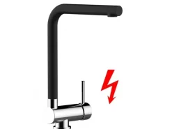 VIZIO Niederdruck Wasserhahn Vorfenster Küchenarmatur Umklappbar 6 CM mit 360° Schwenkbarem L Auslauf Verchromt   Schwarz Granit