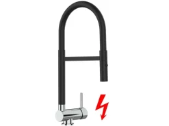 VIZIO NIEDERDRUCK Wasserhahn Vorfenster Küchenarmatur Umklappbar 6 CM 360° Schwenkbarem Auslauf Abnehmbare 2 Strahl Brause Chrom   Schwarz Matt