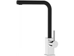 VIZIO Wasserhahn Küchenarmatur QU mit 360° Schwenkbarem L Auslauf Verchromt   Schwarz Granit