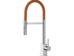 VIZIO Wasserhahn Küchenarmatur QU mit 360° Schwenkbarem Auslauf Abnehmbare 2 Strahl Handbrause Verchromt   Orange