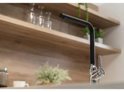 VIZIO Wasserhahn Küchenarmatur BOD mit 360° Schwenkbarem L Auslauf Verchromt   Schwarz Granit