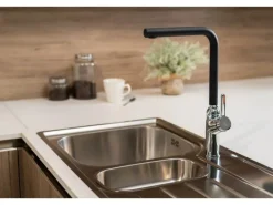 VIZIO Wasserhahn Küchenarmatur BOD mit 360° Schwenkbarem L Auslauf Verchromt   Schwarz Granit