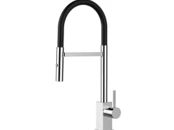 VIZIO Wasserhahn Küchenarmatur QU mit 360° Schwenkbarem Auslauf Abnehmbare 2 Strahl Handbrause Verchromt   Schwarz