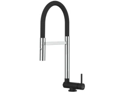 VIZIO Wasserhahn Vorfenster Küchenarmatur Umklappbar 45 CM mit 360° Schwenkbarem Auslauf Abnehmbare 2 Strahl Handbrause Chrom und Schwarz Matt