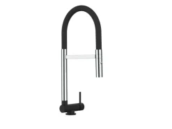 VIZIO Wasserhahn Vorfenster Küchenarmatur Umklappbar 45 CM mit 360° Schwenkbarem Auslauf Abnehmbare 2 Strahl Handbrause Chrom und Schwarz Matt
