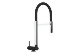 VIZIO Wasserhahn Vorfenster Küchenarmatur Umklappbar 45 CM mit 360° Schwenkbarem Auslauf Abnehmbare 2 Strahl Handbrause Chrom und Schwarz Matt
