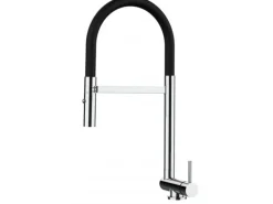 VIZIO Wasserhahn Vorfenster Küchenarmatur Umklappbar 45 CM mit 360° Schwenkbarem Auslauf Abnehmbare 2 Strahl Handbrause Verchromt   Schwarz