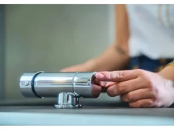 VIZIO Wasserhahn Vorfenster Küchenarmatur Umklappbar 6 CM mit 360° Schwenkbarem L  Auslauf Verchromt   Zement Granit