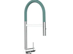 VIZIO Wasserhahn Vorfenster Küchenarmatur Umklappbar 45 CM mit 360° Schwenkbarem Auslauf Abnehmbare 2 Strahl Handbrause Verchromt   Türkis