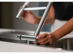 VIZIO Wasserhahn Vorfenster Küchenarmatur Umklappbar 45 CM mit 360° Schwenkbarem Auslauf Abnehmbare 2 Strahl Handbrause Verchromt   Türkis